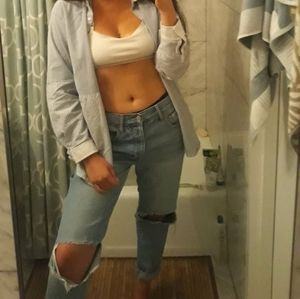 American Eagle highrise distressed girlfriend jeans